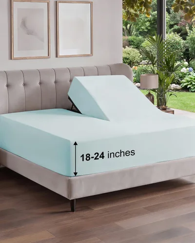 Vista 177 de Sábana bajera ajustable extra profunda Twin XL – Sábana bajera individual de lujo de hotel solamente – Se adapta fácilmente a colchones de 18 a 24