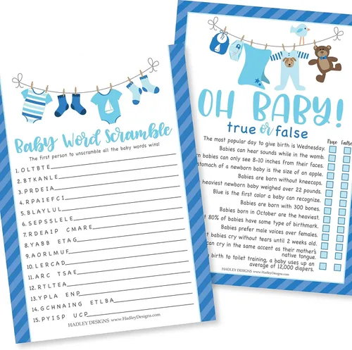 Vista 3 de Hadley Designs 25 palabras azules para baby shower, 25 juegos verdaderos o falsos, 25 juegos de animales para bebés, 25 juegos de rimas