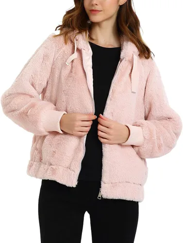 Vista 4 de Bellivera - Abrigo de piel sintética para mujer, chaqueta de vellón con capucha peluda y mullida, con forro de sherpa