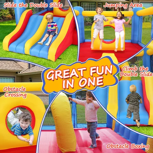 Vista 4 de Whubefy Casa de Rebote Inflable para Niños 3-6 Niños Grandes 8-12 con Tobogán Doble y Pista de Obstáculos, 3.66 x 2.74 m Casa Inflable