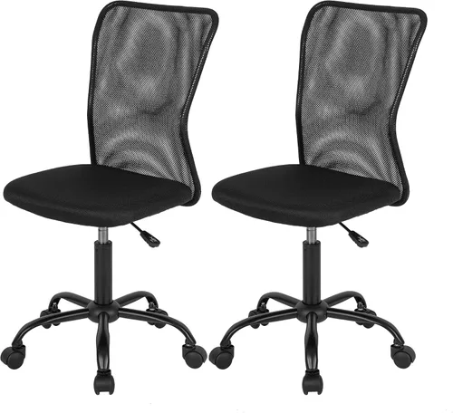 Vista 25 de FDW Silla de oficina en casa, silla de escritorio de malla con respaldo medio, sin brazos, ergonómica, giratoria, soporte de espalda, ajustable