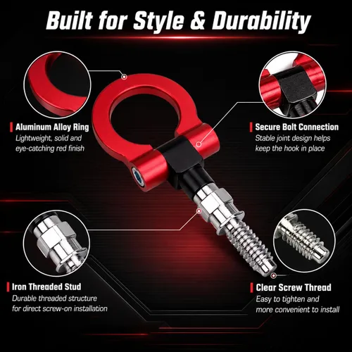 Vista 5 de Gancho de remolque para coche con tornillo de parachoque delantero, ganchos de remolque delanteros con estilo JDM, cuerdas de remolque