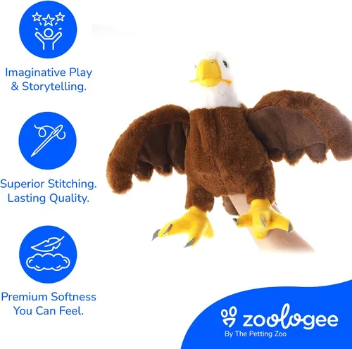 Vista 4 de The Petting Zoo Peluche de águila calva, regalos para niños, animales títeres, juguete de peluche de águila de 15 pulgadas
