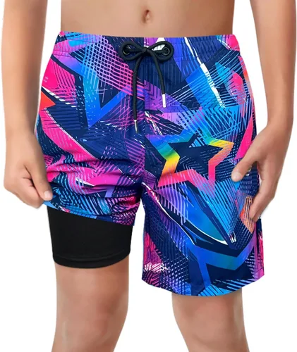 Vista 28 de Trajes de Baño para Niños con Forro de Compresión Cómodos Shorts de Natación Anti-Rozaduras Elásticos UPF Secado Rápido Talla 3T-20 Estrellas Águila
