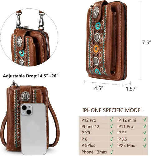 Vista 5 de Montana West Small Crossbody Cell Phone Purses for Women Western Cell Phone Wallet Bags Purses and Handbags with Coin Pocket