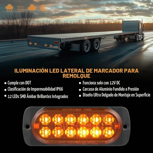 Vista 2 de Paquete de 2 luces LED ámbar de aluminio para remolque, señal de giro, freno de estacionamiento, luces de montaje en superficie impermeables