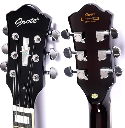 Vista 5 de Grote Guitarra eléctrica de cuerpo sólido LPYS-006 Maple Neck Ideal para todos los niveles con Gigbag (marrón antiguo)