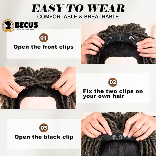 Vista 8 de BECUS Peluca de pelo marrón con rastas para hombres y mujeres negros, peluca corta trenzada sintética para uso diario, fiesta de cosplay (marrón)