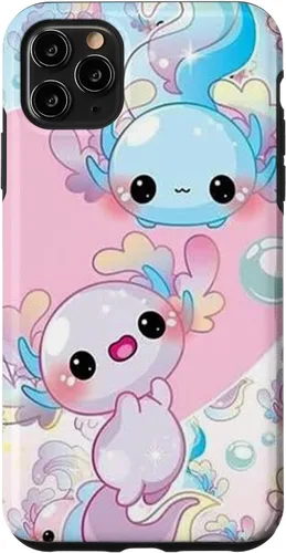 Vista 13 de Linda funda Kawaii Axolotl azul y rosa para iPhone 17