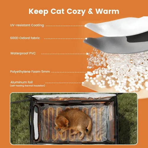 Vista 6 de Casa plegable extragrande para gatos, con marco de metal, aislada, impermeable, refugio para gatos callejeros con puerta de escape, refugio cálido