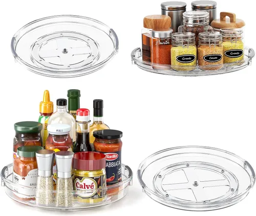 Vista 9 de LAMU Paquete de 2 organizadores giratorios Lazy Susan para gabinete, 10.6'' 9.25'' organizador de condimentos para refrigerador, despensa de cocina