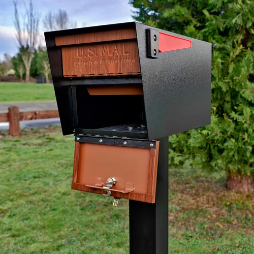 Vista 7 de Mail Boss Curbside, Wood Grain 7510 Mail Manager Buzón de seguridad con bloqueo, acero, negro