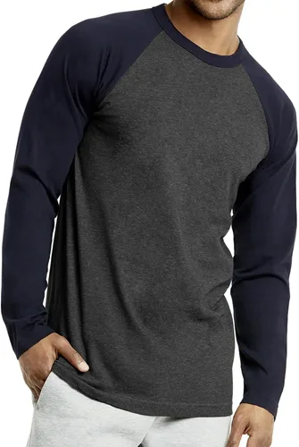 Vista 17 de Camiseta de béisbol raglán para hombre, de algodón, dos tonos, casual, atlética