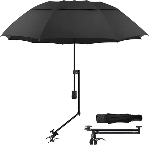 Vista 11 de HOBVO UPF 50+ Paraguas de golf con abrazadera universal ajustable, paraguas portátiles para la lluvia, apertura y cierre manual, para silla