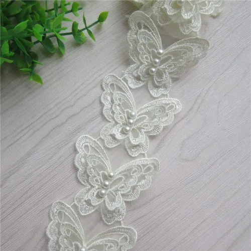 Vista 6 de Arco de mariposa soluble de 5 yardas de organza bordada de encaje para tejer, apliques de boda, cinta de retazos hechos a mano, suministros