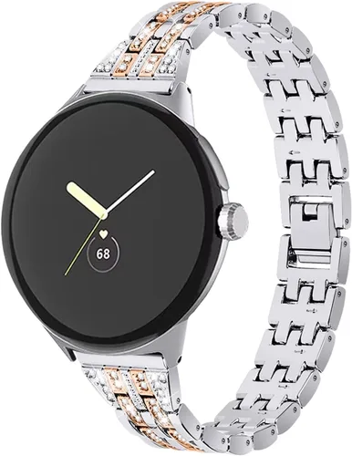 Vista 10 de FitTurn - Correa compatible con Google Pixel Watch 5, 4, 3, 1.61 pulgadas, reloj 2 1, correa de metal con diamantes brillantes para mujer, correa