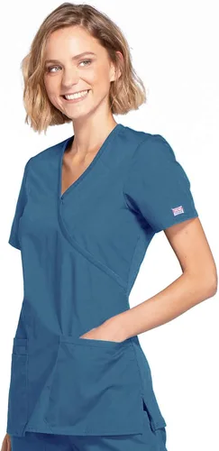 Vista 3 de Mujer Mock Wrap Top Workwear Originals con paneles traseros de punto acanalado WW650