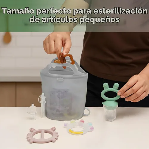 Vista 3 de Bolsa de vaporización y esterilización de microondas de silicona Haakaa para viajes, bolsas de vaporización de silicona reutilizables de 30oz/900ml