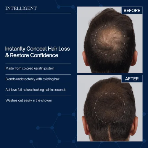 Vista 2 de INTELLIGENT - Fibras voluminizadoras de precisión para el cabello fino - Negro natural Cobertura indetectable para hombres y mujeres 6 tonos