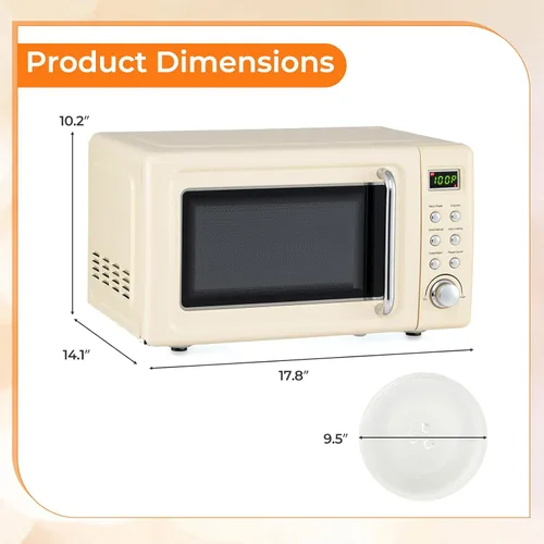 Vista 7 de ARLIME Microondas retro de 0.7 pies cúbicos, microondas para encimera de 700 W con 5 micro descongelación de potencia y función de cocción Blanco