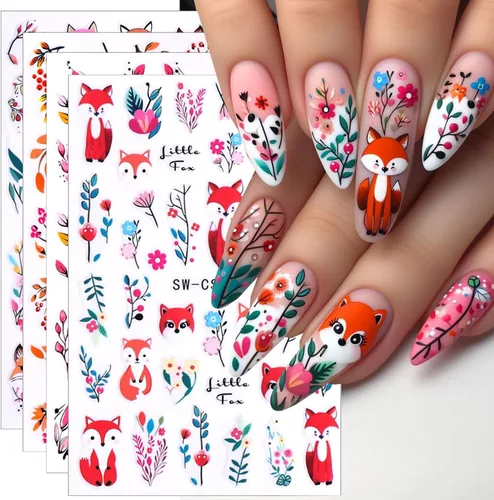 Vista 20 de 8 hojas de calcomanías de arte de uñas de conejo de Pascua, 3D, autoadhesivas, accesorios de arte de uñas, caricaturas, conejos, animales Colorido -1