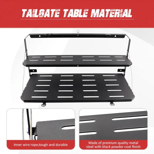 Vista 6 de Mesa plegable para puerta trasera de Ford Bronco, mesa plegable de acero para puerta batiente, estante de carga negro compatible con Ford Bronco