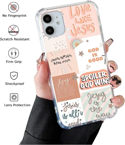 Vista 2 de Funda de teléfono con collage bohemio de Jesús compatible con iPhone 12/iPhone 12 Pro, funda de collage de citas cristianas para niñas, mujeres