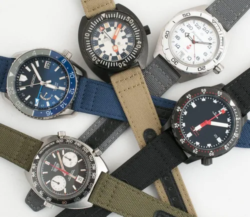 Vista 90 de StrapHabit Correa de reloj de liberación rápida, correa de reloj de tela de vela, dos longitudes, correa de reloj de piel de nailon, 0.748 in, 0.787
