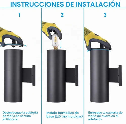 Vista 6 de LEONLITE Paquete de 2 luces de pared cilíndrica para exteriores de 12