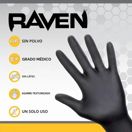Vista 2 de SAS Raven 66519 - Guantes desechables de nitrilo sin polvo, XL, 7 mil de grosor, paquete de 100