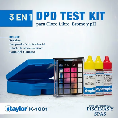 Vista 2 de Taylor Technologies K-1001 DPD, kit de prueba de piscina 3 en 1 para cloro libre Prueba cloro, bromo y pH gratis en más de 100 pruebas rápidas