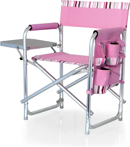 Vista 16 de PICNIC TIME Silla deportiva con mesa auxiliar, sillas de campamento acolchadas plegables para exteriores para adultos con portavasos y panel