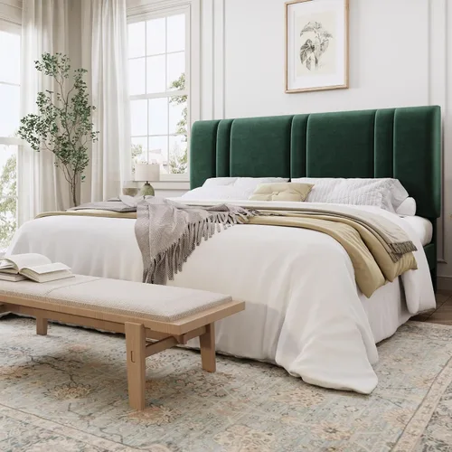 Vista 18 de SHA CERLIN Base de cama de plataforma de tamaño completo, cama tapizada de terciopelo con cabecera ajustable, diseño capitoné de canal vertical