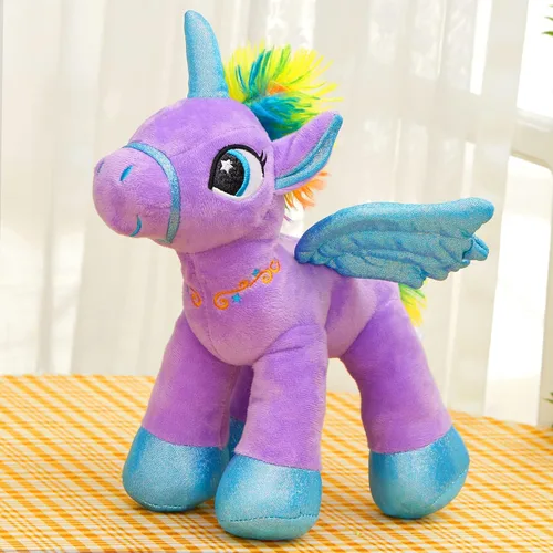 Vista 3 de Houwsbaby Peluche de unicornio con luz LED púrpura de 14 pulgadas, juguete de peluche de unicornio, juguete de peluche de caballo brillante, luz
