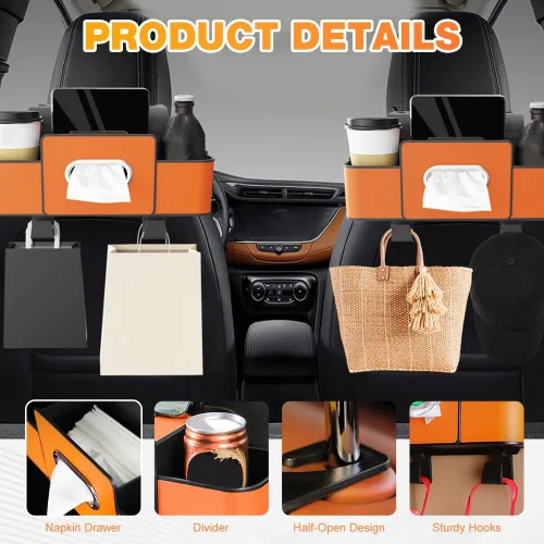 Vista 3 de PUSKIU Organizador y caja de almacenamiento para automóvil, organizadores de automóvil y caja de almacenamiento para asiento trasero, organizador