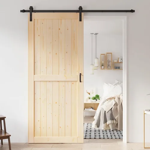 Vista 17 de Losa de puerta corrediza de madera de granero de 36 x 84 pulgadas (puerta doble de 18 x 84 pulgadas) con kit de herramientas de 6.6 pies, requiere