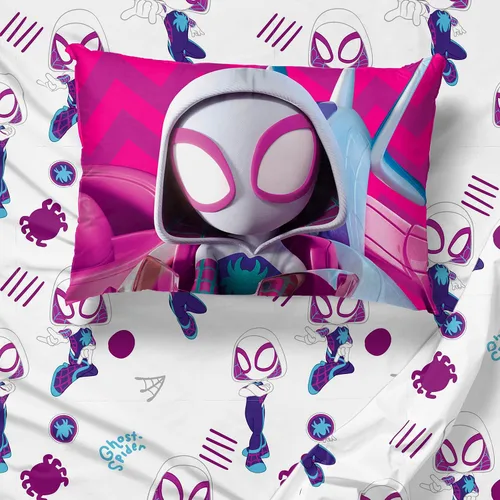 Vista 6 de Marvel Spidey & His Amazing Friends Ghost Spider Gwen - Juego de ropa de cama individual de 5 piezas, incluye edredón y juego de sábanas, microfibra