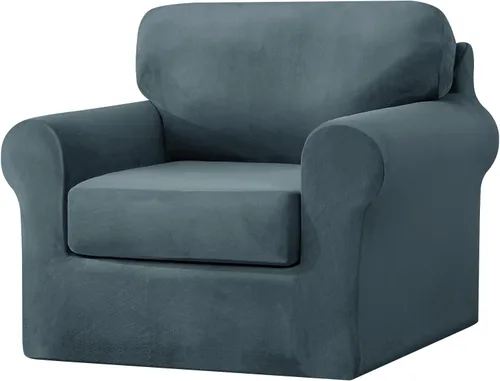 Vista 15 de UNBBRRL Fundas de sofá de 3 piezas para sofá, funda de terciopelo elástico para sillón con 1 funda de cojín de asiento y 1 funda de respaldo