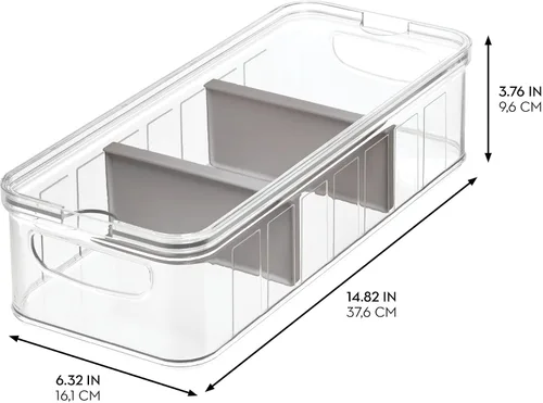 Vista 2 de Recipiente grande de plástico para nevera y despensa de iDesign con asas, caja modular apilable de almacenamiento de alimentos para el congelador