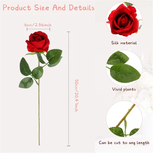 Vista 2 de RetroWavy - 200 rosas artificiales con tallos largos, flores de seda, color Ideal para centros de mesa de boda, despedida de soltera, arreglos