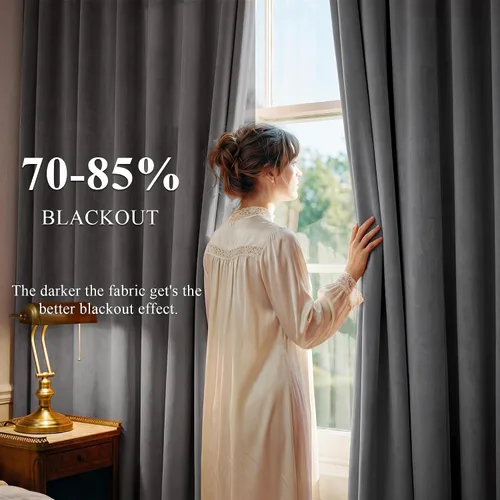 Vista 3 de StangH Cortinas de terciopelo gris de 84 pulgadas para oscurecer la habitación, con aislamiento térmico, cortinas gruesas y pesadas para sala