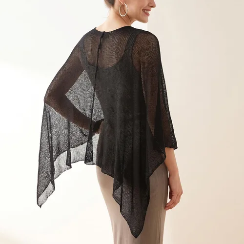 Vista 4 de Poncho de malla, poncho de punto ligero negro transparente