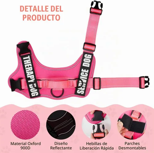 Vista 5 de Juego de Arnés y Correa para Perro, Chaleco Reflectante para Perro de Servicio Animire con 10 Parches, 3 Anillos Chaleco para Mascotas Sin Rosa