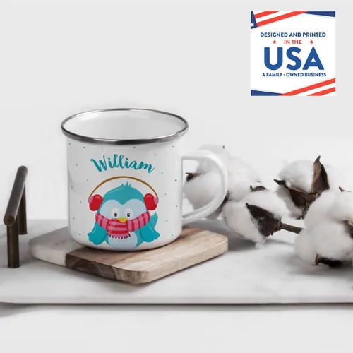 Vista 2 de Andaz Press Taza de café de acero inoxidable con nombre personalizado de 11 onzas para niños, diseño de búho azul festivo, 1 paquete, taza