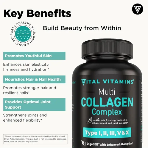 Vista 4 de Vital Vitamins Multi-colágeno 150 ct + complejo de hidratación de ácido hialurónico 60