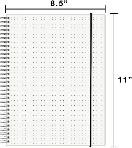 Vista 7 de Cuaderno de espiral punteado de 8.5 x 11 pulgadas con papel grueso de 120 GSM, banda elástica extraíble y tapa dura transparente, 160 páginas por