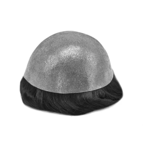 Vista 3 de Toupee para hombres Sistema de reemplazo de cabello humano PU piel fina V-looped Hair Piece Nature Hair System para hombre Toupee 6X8#1B Off Black