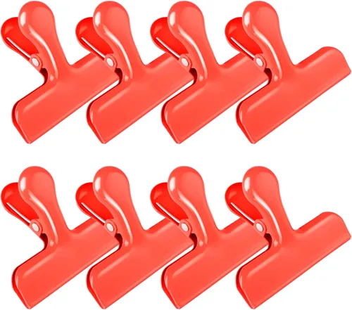 Vista 16 de Pinzas para bolsas, clips de acero inoxidable resistentes, paquete de 8, gran cierre para bolsas de alimentos, ideal para sellar bolsas de café Negro