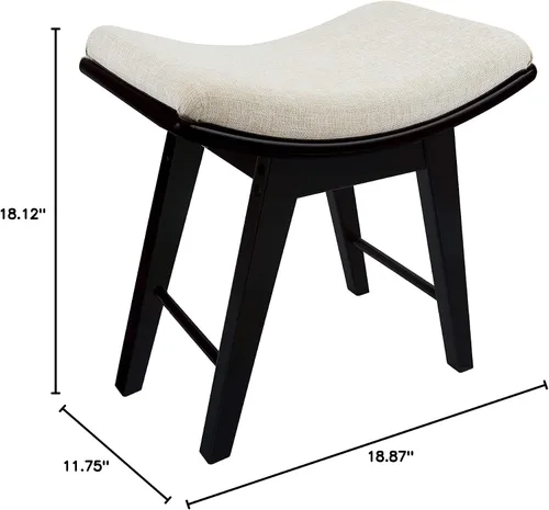 Vista 3 de URFORESTIC Taburete de tocador de madera de roble, moderno taburete de maquillaje con superficie de asiento cóncavo, capacidad de 300 libras, fácil