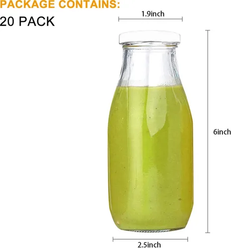 Vista 2 de QAPPDA Botellas de vidrio de 12 onzas, botellas de leche de vidrio con tapas, recipiente vintage para batidos de desayuno, botella para beber